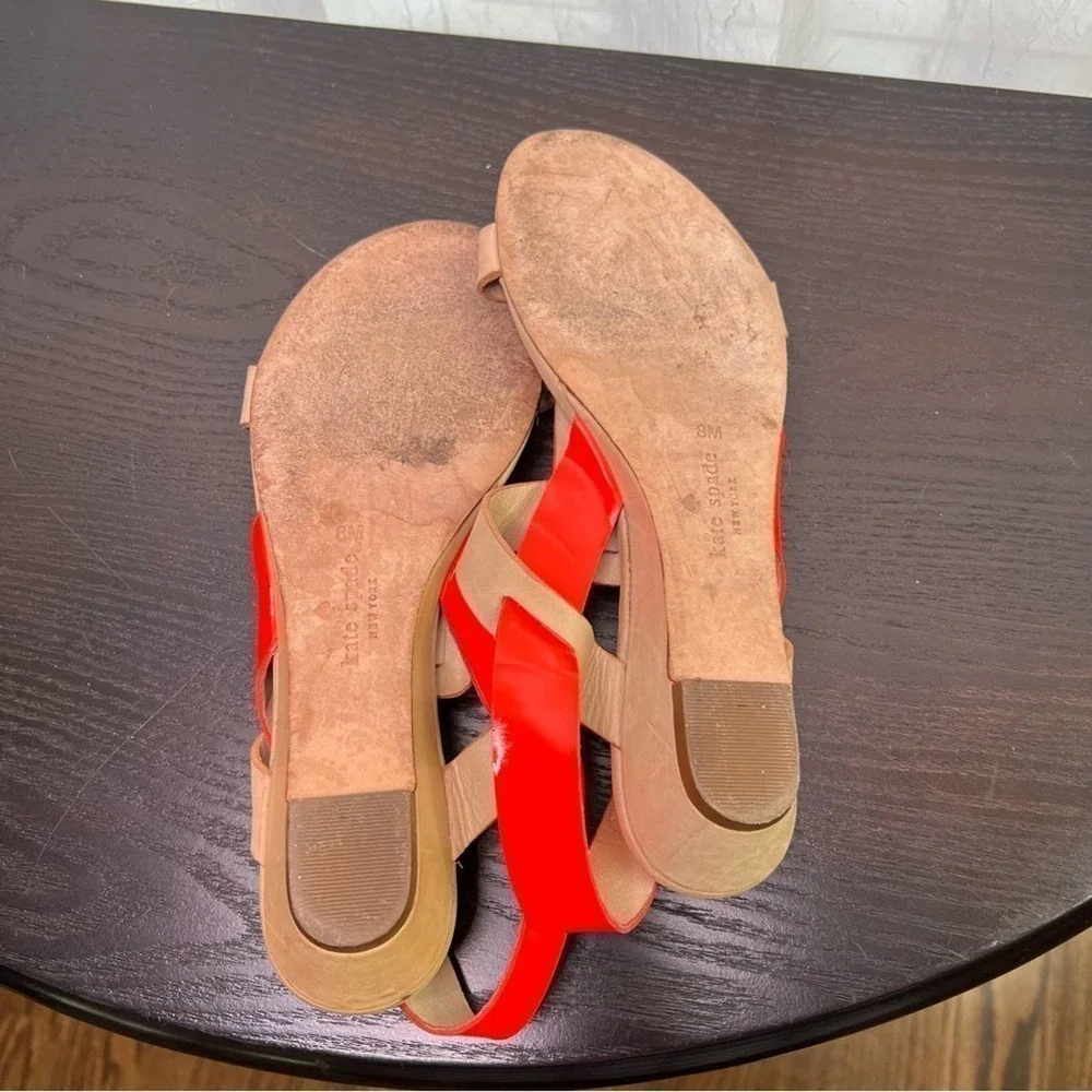 KATE Spade New York Sandals Neon Orange Patent Leather Gold Studs Size 8
